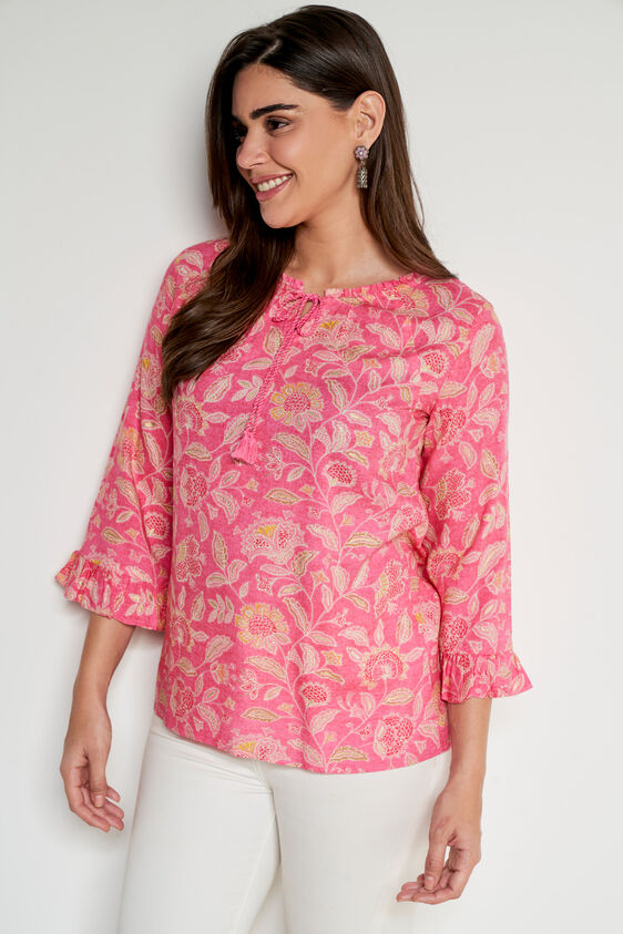 Pink Floral Flared Top, Pink, image 3
